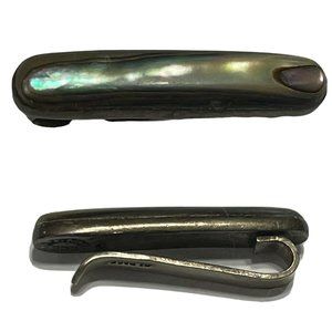 Vtg  Men’s 925 Sterling Silver Abalone Inlay Tie Bar Clip Clasp Mother Of Pearl
